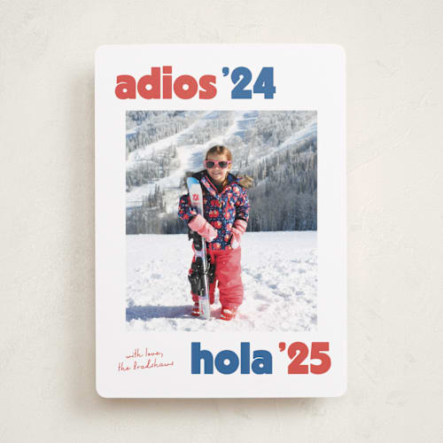This is a azure new year photo cards with standard by Megan Davis called adios printing on recycled smooth signature in standard
