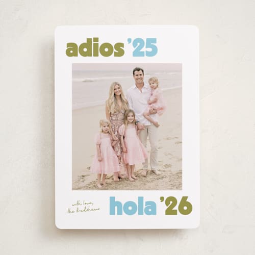 This is a cactus new year photo cards with standard by Megan Davis called adios printing on recycled smooth signature in standard