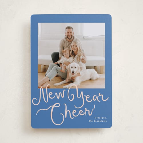 This is a blueberry new year photo cards with standard by Megan Davis called meringue printing on recycled smooth signature in standard