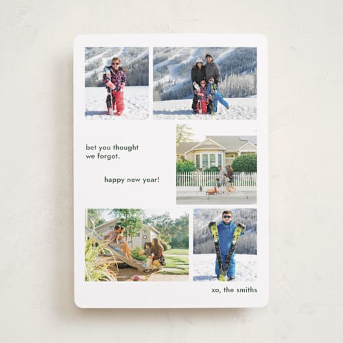 This is a evergreen new year photo cards with standard by Megan Davis called forgot printing on recycled smooth signature in standard