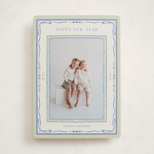 This is a blue jay holiday photo cards with standard by Lucrecia Caporale called delicate botanical frame printing on recycled smooth signature in standard