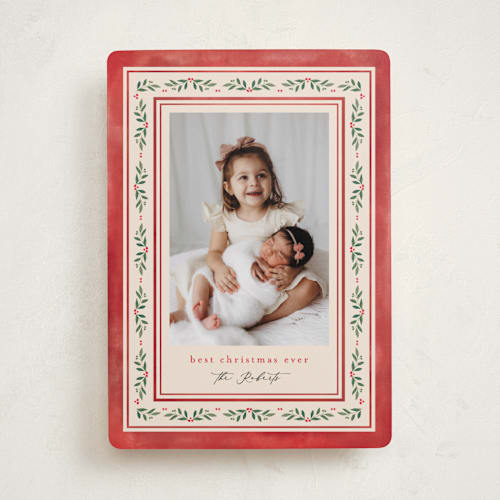 This is a holly berry holiday photo cards with standard by Mansi Verma called floral folk printing on recycled smooth signature in standard