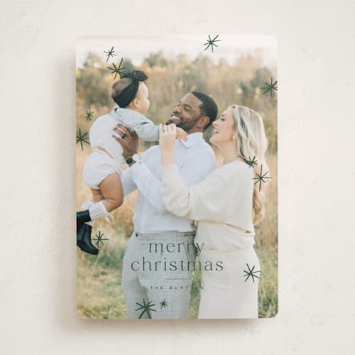 This is a pine holiday photo cards with standard by Wildfield Paper Co called twinkle! printing on recycled smooth signature in standard