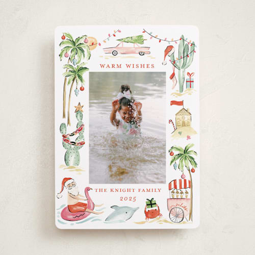 This is a red crab holiday photo cards with standard by Sarah Knight called warmest wishes printing on recycled smooth signature in standard