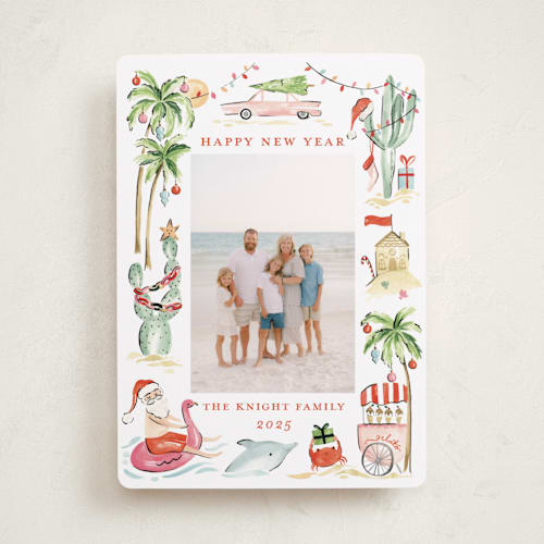 This is a red crab holiday photo cards with standard by Sarah Knight called warmest wishes printing on recycled smooth signature in standard