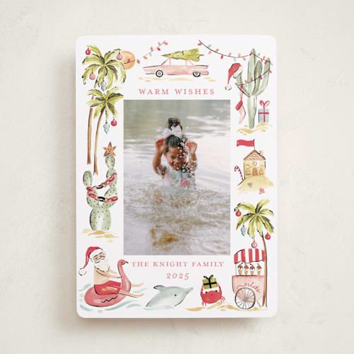 This is a coral holiday photo cards with standard by Sarah Knight called warmest wishes printing on recycled smooth signature in standard