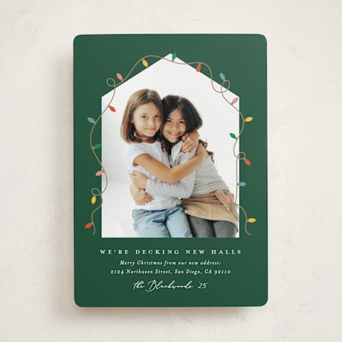 This is a juniper holiday photo cards with standard by Erica Krystek called christmas move printing on recycled smooth signature in standard