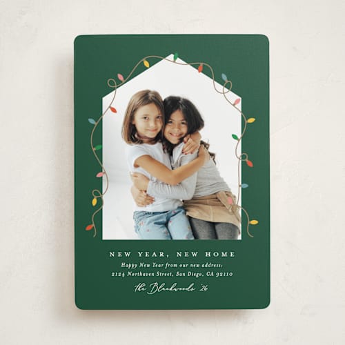 This is a juniper holiday photo cards with standard by Erica Krystek called christmas move printing on recycled smooth signature in standard