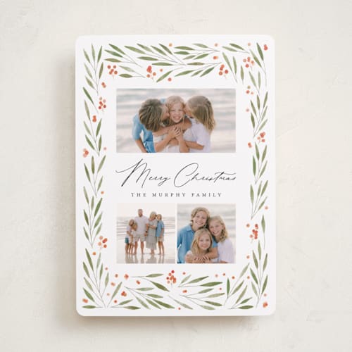 This is a greenery holiday photo cards with standard by Carly Reed Walker called cabriole printing on recycled smooth signature in standard