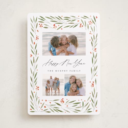 This is a greenery holiday photo cards with standard by Carly Reed Walker called cabriole printing on recycled smooth signature in standard