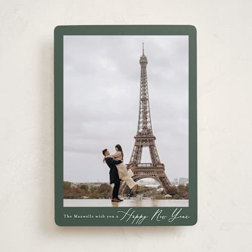 This is a forest holiday photo cards with standard by Jackie Crawford called merrymaker printing on recycled smooth signature in standard