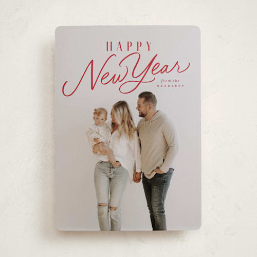 This is a cherry holiday photo cards with standard by Everett Paper Goods called spirited script printing on recycled smooth signature in standard