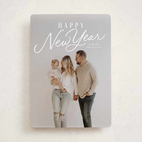 This is a frost holiday photo cards with standard by Everett Paper Goods called spirited script printing on recycled smooth signature in standard