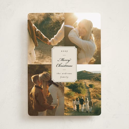 This is a eggnog holiday photo cards with standard by Ashley Iwafuchi called vintage wishes printing on recycled smooth signature in standard
