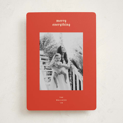 This is a persimmon holiday photo cards with standard by Carrie Moradi called hued mat printing on recycled smooth signature in standard