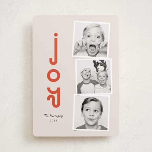 This is a cherry holiday photo cards with standard by Annie Holmquist called joy all around printing on recycled smooth signature in standard