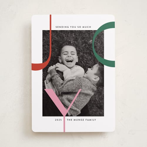 This is a holly holiday photo cards with standard by Annie Holmquist called big joy printing on recycled smooth signature in standard