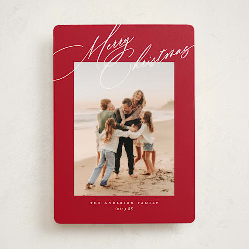 This is a santa suit holiday photo cards with standard by Jessica Williams called topper printing on recycled smooth signature in standard