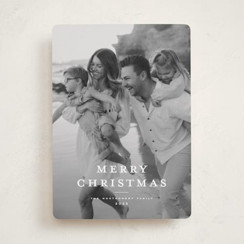 This is a snowflake holiday photo cards with standard by Wildfield Paper Co called wonderful christmas time printing on recycled smooth signature in standard