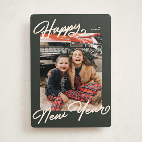This is a olive holiday photo cards with standard by Pixel and Hank called the classic printing on recycled smooth signature in standard