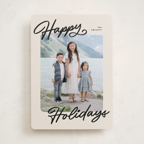 This is a coal holiday photo cards with standard by Pixel and Hank called the classic printing on recycled smooth signature in standard