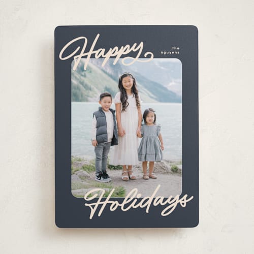This is a jean holiday photo cards with standard by Pixel and Hank called the classic printing on recycled smooth signature in standard
