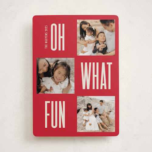 This is a scarlet holiday photo cards with standard by Kacey Kendrick Wagner called slim type printing on recycled smooth signature in standard