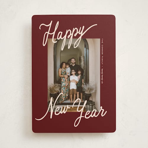 This is a cranberry holiday photo cards with standard by Pixel and Hank called jottings printing on recycled smooth signature in standard