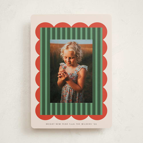 This is a poinsettia holiday photo cards with standard by Morgan Kendall called layered frame printing on recycled smooth signature in standard