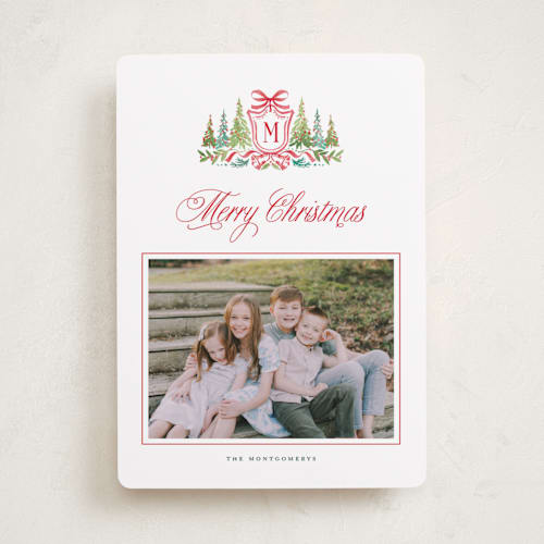 This is a wreath holiday photo cards with standard by Petra Kern called crestendo printing on recycled smooth signature in standard