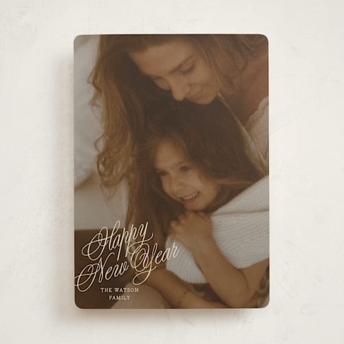 This is a champagne holiday photo cards with standard by Baumbirdy called scripted note printing on recycled smooth signature in standard