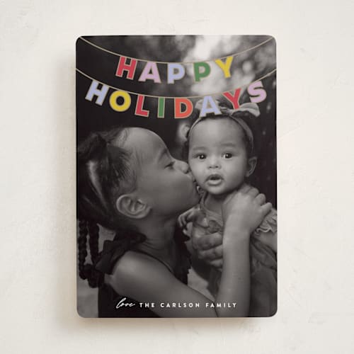 This is a gumdrops holiday photo cards with standard by Maria Alou called candy garland printing on recycled smooth signature in standard
