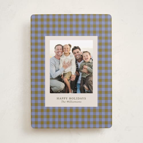 This is a blueberry holiday photo cards with standard by Beth Vassalo called cozy gingham printing on recycled smooth signature in standard