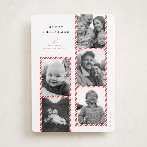 This is a peppermint holiday photo cards with standard by Carrie ONeal called peppermint strip printing on recycled smooth signature in standard