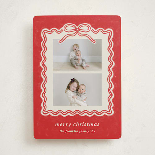 This is a cranberry holiday photo cards with standard by Kercia Jane called brushed bow printing on recycled smooth signature in standard