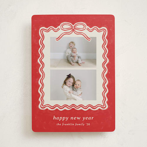 This is a cranberry holiday photo cards with standard by Kercia Jane called brushed bow printing on recycled smooth signature in standard