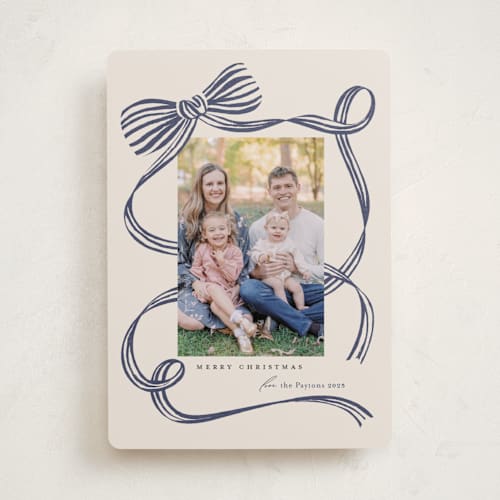 This is a blue spruce holiday photo cards with standard by Carrie ONeal called neddy printing on recycled smooth signature in standard