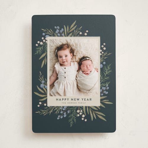 This is a juniper holiday photo cards with standard by Wildfield Paper Co called holly + olive printing on recycled smooth signature in standard