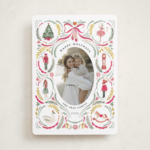 This is a berry holiday photo cards with standard by Sarah Knight called nutcracker dance printing on recycled smooth signature in standard