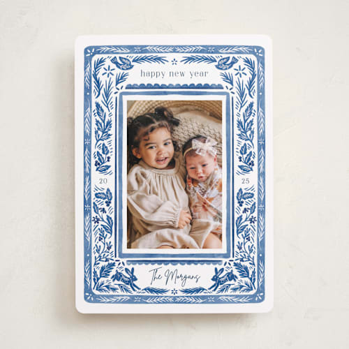 This is a porcelain holiday photo cards with standard by Elly called winter botanical printing on recycled smooth signature in standard