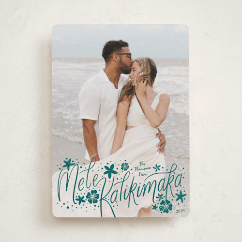 This is a spruce holiday photo cards with standard by Becky Nimoy called mele kalikimaka printing on recycled smooth signature in standard