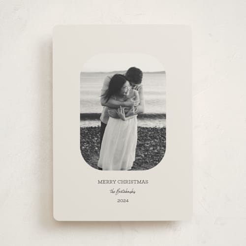 This is a ecru holiday photo cards with standard by Claire called vintage slide printing on recycled smooth signature in standard
