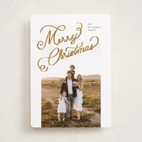 This is a halo holiday photo cards with standard by taylorVdesign called ribbon letters printing on recycled smooth signature in standard