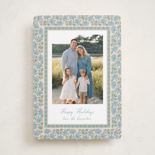 This is a blue jay holiday photo cards with standard by Creo Study called floral block print printing on recycled smooth signature in standard