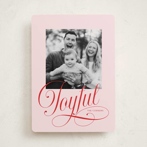 This is a blush holiday photo cards with standard by Stacey Day called joyful beauty printing on recycled smooth signature in standard