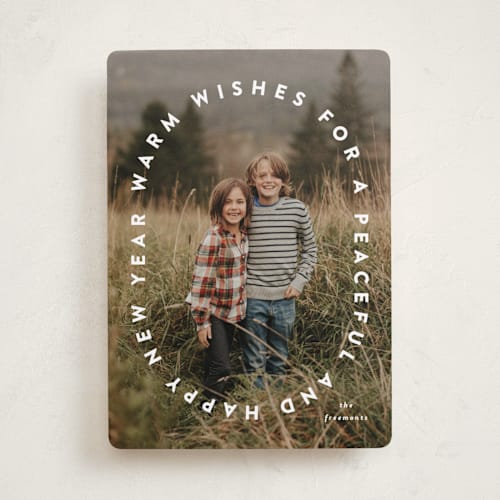 This is a marshmallow holiday photo cards with standard by Angela Garrick called holly jolly and merry printing on recycled smooth signature in standard