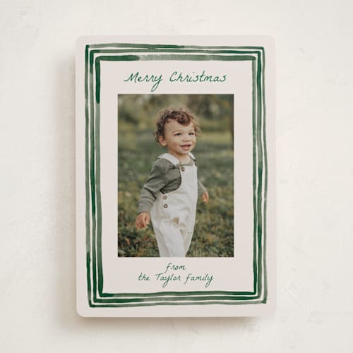 This is a forest holiday photo cards with standard by Alethea and Ruth called painted frame edge printing on recycled smooth signature in standard