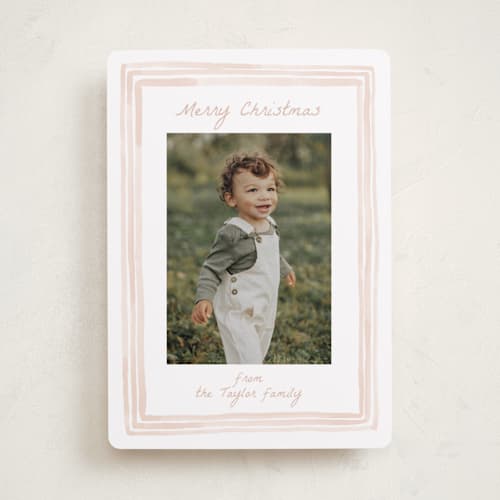 This is a blush holiday photo cards with standard by Alethea and Ruth called painted frame edge printing on recycled smooth signature in standard