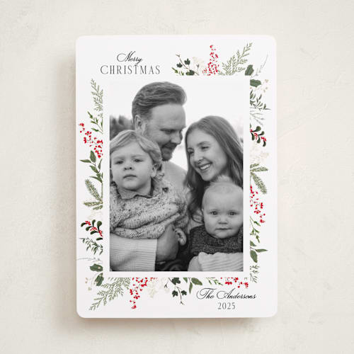 This is a candy cane holiday photo cards with standard by Susan Moyal called always merry printing on recycled smooth signature in standard