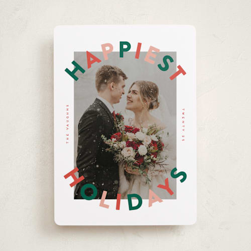 This is a santa’s workshop holiday photo cards with standard by Erica Krystek called the festive type printing on recycled smooth signature in standard
